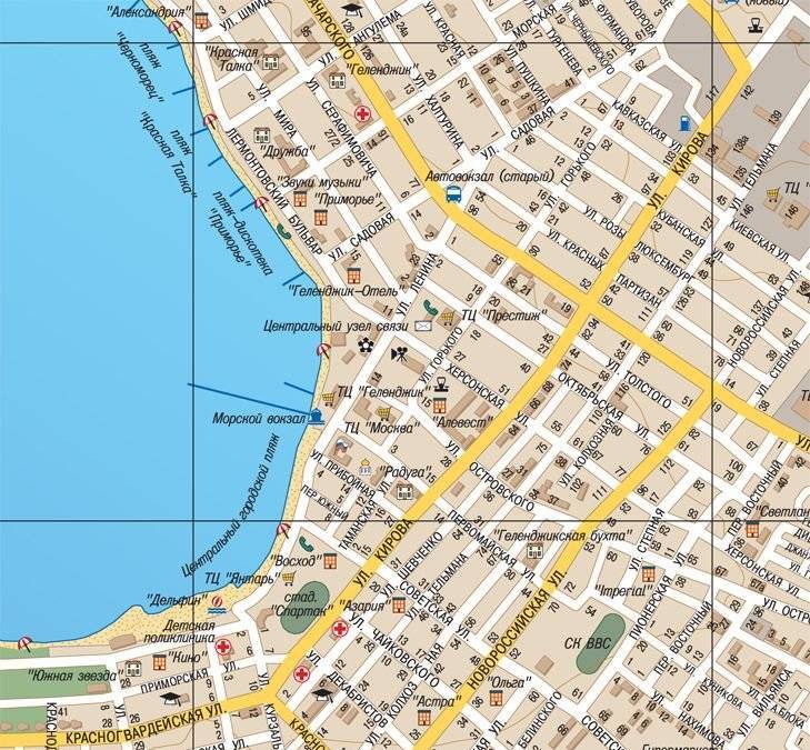 Карта геленджика с достопримечательностями. геленджик — карта города подробная с улицами, домами и районами
