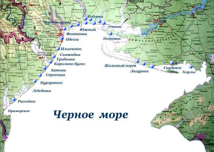 Подробная карта российского побережья черного моря. морские границы россии в чёрном море, азовском море и керческий мост