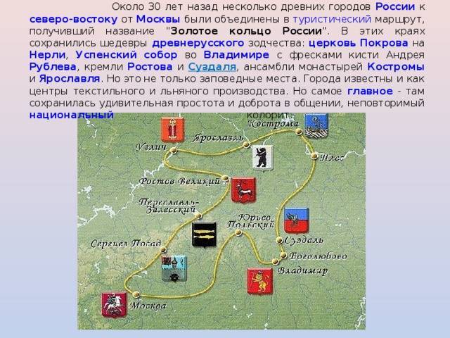 Золотое кольцо россии: описание маршрута, города