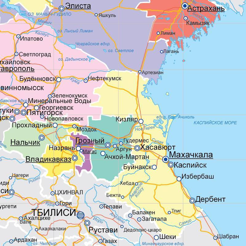 Города курорты северного кавказа на карте россии