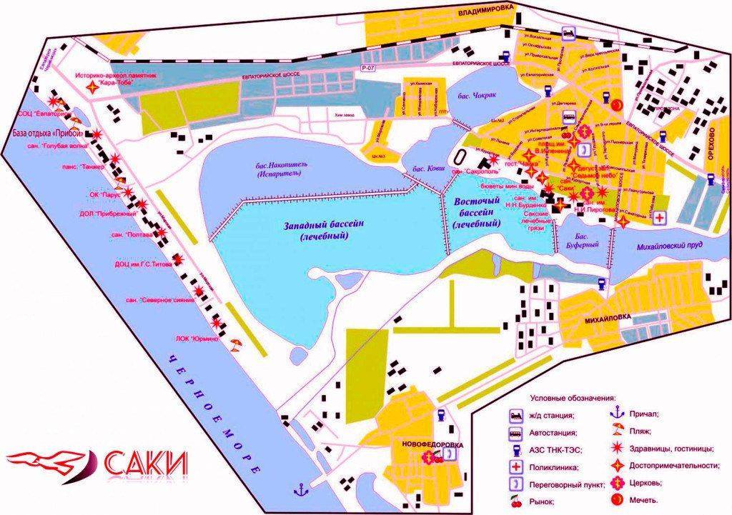 Карта города саки с отелями, достопримечательностями, курортами, транспортом