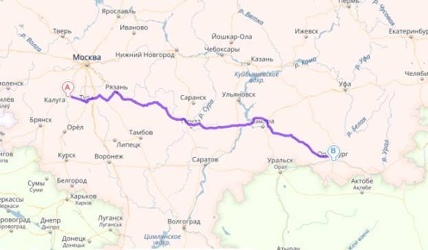 Расстояние от оренбурга до калуги