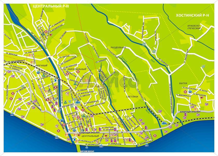 Карта адлера с указанием домов и улиц, карта дорог и остановок — туристер.ру