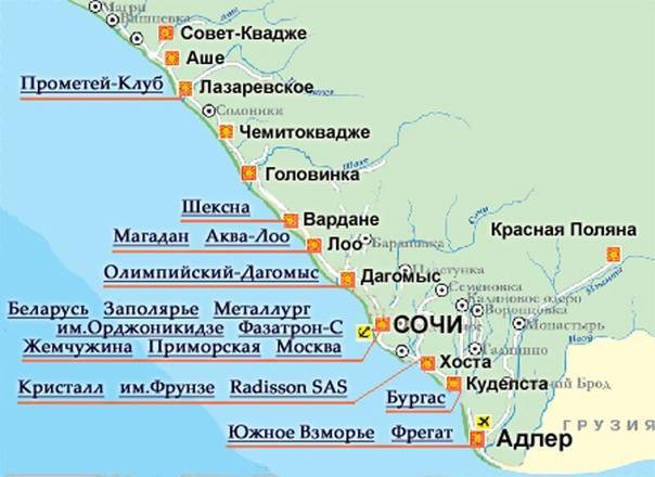 Побережье черного моря - карта для отдыха в лоо - туристический блог ласус