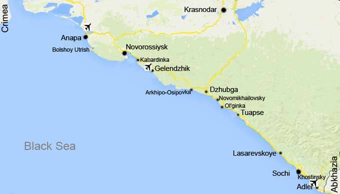 Подробная карта российского побережья черного моря. морские границы россии в чёрном море, азовском море и керческий мост