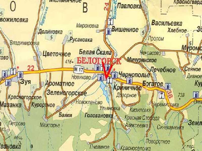 Карта белогорска с улицами и достопримечательностями