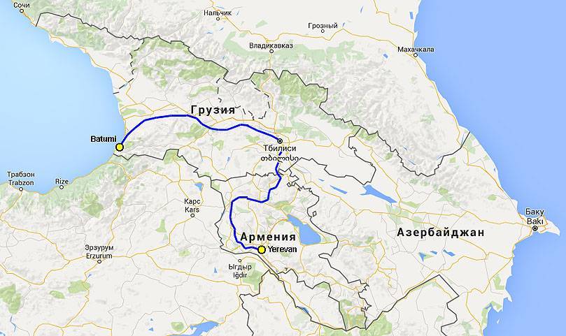 Расстояние между городами армении
