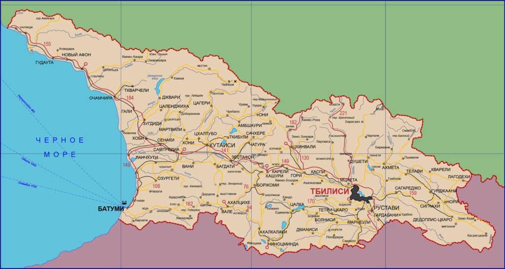 Карта грузии на русском, карта курортов грузии