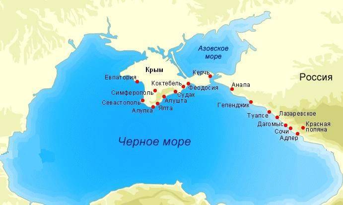 Карта южных курортов россии