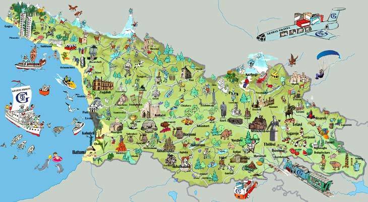 Карты грузии. подробная карта грузии на русском языке с курортами и отелями